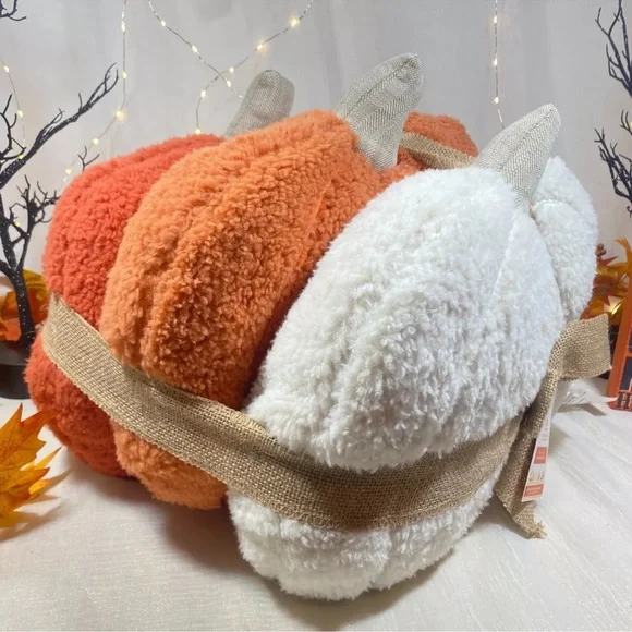 NEW Rachel Ashwell Pumpkin Sherpa Pillow Set of 3 Farmhouse Halloween Fall Decor